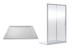 RENE 1900 X 1200MM SLIDING SHOWER DOOR - CHROME TO INCLUDE SLIP RESISTANT RECTANGULAR SLIMLINE SHOWER TRAY 1200 X 700MM - WHITE - TOTAL LOT RRP £814 (KERBSIDE PALLET DELIVERY)