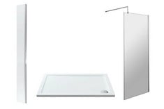 WHITE EFFECT RECTANGULAR SHOWER TRAY 1000 X 700MM TO INCLUDE 760MM WETROOM SCREEN & SUPPORT BAR - 8MM GLASS - POLISHED CHROME TO INCLUDE WETROOM RETURN SCREEN 215 X 1850MM - 8MM GLASS - POLISHED CHRO