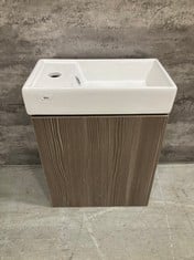 VAULT WALL HUNG SINGLE DOOR COMPACT VANITY UNIT TO INCLUDE CERAMIC BASIN 400MM - ANTHRACITE WOODGRAIN - TOTAL LOT RRP £583