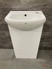 MAYFORD FLOOR STANDING SINGLE DOOR CLOAKROOM VANITY UNIT TO INCLUDE CERAMIC BASIN 400MM - GLOSS WHITE - TOTAL LOT RRP £239