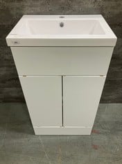 FUSION FITTED FLOOR STANDING 2 DOOR VANITY UNIT 500MM - GLOSS WHITE TO INCLUDE ARNO COMPACT 500MM POLYMARBLE BASIN 1 TAP HOLE - WHITE - TOTAL LOT RRP £312