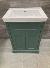 OLD LONDON 600MM 2-DOOR BASIN UNIT - HUNTER GREEN TO INCLUDE OLD LONDON 600MM TRADITIONAL BASIN 1 TAP HOLE - TOTAL LOT RRP £308 (KERBSIDE PALLET DELIVERY)