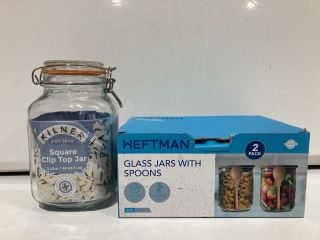 1 X BOX OF ITEMS TO INCLUDE HEFTMAN GLASS JARS WITH SPOONS