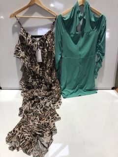 1 X BOX OF PREMIUM DESIGNER APPAREL TO INCLUDE FOREVER UNIQUE PRINT MIDI DRESS WITH DRAPED SKIRT AQUA UK 12