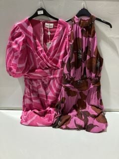 FOREVER UNIQUE MINI DRESS WITH PUFF SLEEVES AND DRAPE DETAIL PINK SIZE 12 + FOREVER UNIQUE PINK/MIX DRESS SIZE 14 £160