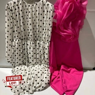 FOREVER UNIQUE POLKA DOT GATHERED MAXI DRESS WHITE SIZE 16 + FOREVER UNIQUE MAGENTA DRESS SIZE 12 RRP £170