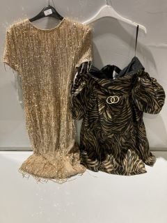 FOREVER UNIQUE CREAM DRESS SIZE 8 + FOREVER UNIQUE BLACK/GOLD MINI DRESS SIZE 14 RRP £150