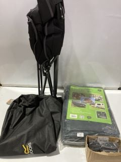 VIVO TECH GRASS PINS BARRIER BAGS + 2X CASTILLO CHAIR BLACK + SUPER TOUGH TARPAULIN