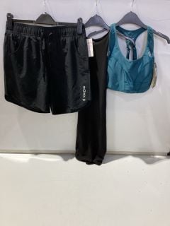 L-SKINS SPORTS BRA BLUE SIZE L + ROXY WAVE 7 INCH SHORTS SIZE M + FLOUNCE SLINKY RACER NECK MINI DRESS IN BLACK SIZE 8