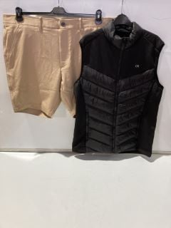 CALVIN KLEIN BLACK BODY WARMER SIZE L + CALVIN KLEIN SAND TROUSERS SIZE 42