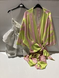 FOREVER UNIQUE DRAPED PLAYSUIT PINK/MIX SIZE 22 + FOREVER UNIQUE WHITE MINI DRESS SIZE 10 RRP £120