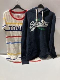 SUPERDRY HOODIE NAVY SIZE 2XL + TOMMY HILFIGER SHIRT SIZE L RRP £95