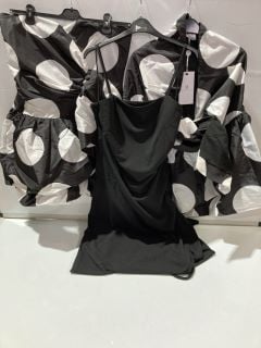 FOREVER UNIQUE BLACK DRESS SIZE 10 + FOREVER UNIQUE TAFFETA MINI DRESS WITH SKIRT BLACK/WHITE SIZE 14 + SIZE 24 RRP £200