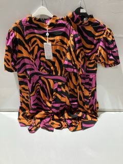 FOREVER UNIQUE PUFF SLEEVE MINI DRESS WITH DRAPE DETAIL PINK/ORANGE SIZE 18 + SIZE 8 RRP £140