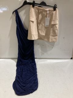 1 X BOX OF PREMIUM DESIGNER APPERAL TO INCLUDE FOREVER UNIQUE DRESS IN NAVY SIZE 14