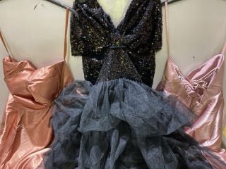 1 X BOX OF PREMIUM DESIGNER APPERAL TO INCLUDE FOREVER UNIQUE SATIN LONG DRESS WITH LACE UP BACK SIZE 16