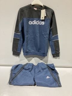 BOX OF CLOTHING TO INCLUDE ADIDAS JOGGERS AND SWEAT TOP GREY BLUE SIZE UK 11 - 12 YRS