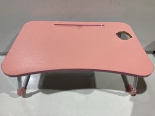 ITEMS TO INCLUDE PINK COMPUTER / LAPTOP FOLDABLE STAND WITH CUP HOLDER