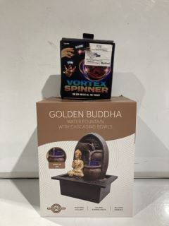 BOX OF ITEMS TO INCLUDE GOLDEN BUDDHA FOUNTAIN