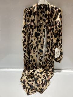 BOX OF DESIGNER CLOTHES TO INCLUDE NEVER FULLY DRESSED LEOPARD PRINT WRAP DRESS SIZE 8