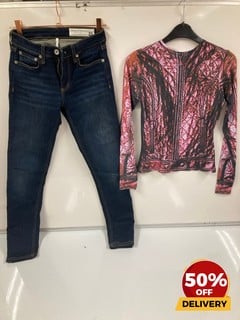 SINEAD GOREY PINK ZIP PRINT SHIRT S RAG AND BONE MID RISE ANKLE SKINNY DARK DENIM 23 TOTAL RRP £155