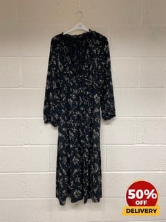 BLACK FORAL DESIGN WRAP MAXI DRESS MEDIUM TOTAL RRP £72 (NO TAG)