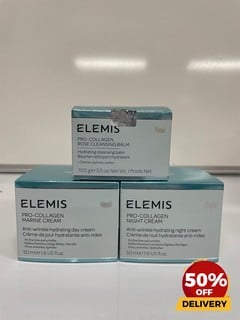 COLLECTION OF ELEMIS PRO-COLLAGEN NIGHT CREAM, ANTI-WRINKLE HYDRATING NIGHT CREAM 50ML TO INCLUDE ELEMIS PRO-COLLAGEN ROSE CLEANSING BALM, HYDRATING CLEANSING BALM 100G TOTAL RRP £269