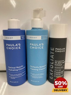 COLLECTION OF PAULAS CHOICE TO INCLUDE PERFECTLY BALANCED FOAMING CLEANSER 190ML BHA LIQUID EXFOLIANT 118ML RRP £112