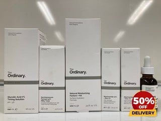 COLLECTION OF THE ORDINARY TO INCLUDE GLYCOLIC ACID TONING SOLUTION 240ML NIACINAMIDE 30ML TOTAL RRP £214