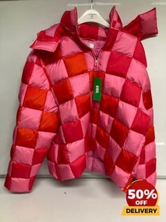 ERL CHECKERED PUFFER COAT PINK/RED L TOTAL RRP £543