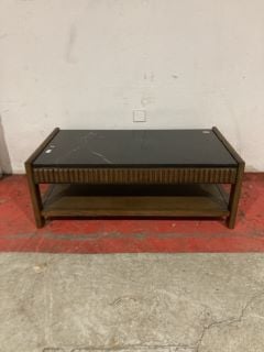 DARK OAK COFFEE TABLE WITH MARBLE TOP