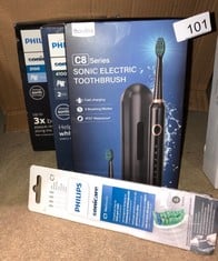 QUANTITY OF HEALTH & BEAUTY ITEMS TO INCLUDE PHILIPS SONICARE 3100 ELECTRIC TOOTHBRUSH, SONIC TOOTHBRUSH, PRESSURE SENSOR AND TIMER, WHITE, DUAL PACK, MODEL HX3675/13: LOCATION - A RACK