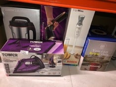 QUANTITY OF KITCHEN & APPLIANCES ITEMS TO INCLUDE TOWER T22008 CERAGLIDE CORDLESS STEAM IRON WITH CERAMIC SOLEPLATE AND VARIABLE STEAM FUNCTION, 2400 W, PURPLE: LOCATION - A RACK