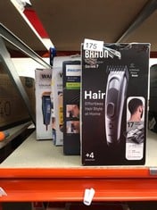 QUANTITY OF ITEMS TO INCLUDE BRAUN HAIR CLIPPER SERIES 7, FEATURING LIFETIME-SHARP BLADES, MEN'S HAIR CLIPPER WITH 17 LENGTH SETTINGS, WITH 4 STYLING TOOLS, 50-MIN RUNTIME, GIFTS FOR MEN, HC7390, SIL