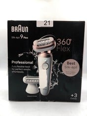 BRAUN SILK-ÉPIL 9 FLEX, EPILATOR WITH 360° FLEXIBLE HEAD FOR EASY HAIR REMOVAL, WET & DRY, LASTING SMOOTH SKIN, WITH LADY SHAVER HEAD & TRIMMER COMB, 9-030 3D, WHITE/ROSE TITAN.: LOCATION - A RACK