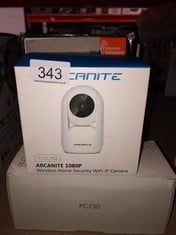 QUANTITY OF TV & AUDIO ITEMS TO INCLUDE ARCANITE 1080P WIRELESS HOME SECURITY WIFI IP CAMERA FOR BABY, PET, NANNY MONITORING. APP FOR PAN-TILT-ZOOM CONTROLS, MOTION DETECTION FOLLOW, NIGHT VISION, 2-