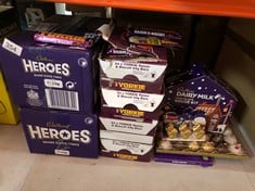 QUANTITY OF FOOD & DRINK ITEMS TO INCLUDE CADBURY HEROES CHOCOLATE BULK SHARE BOX, ASSORTED MINI-SIZE MILK CHOCOLATE BARS, 2 KG (PACK OF 1): LOCATION - D RACK