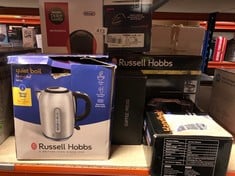 QUANTITY OF KITCHEN & APPLIANCES ITEMS TO INCLUDE RUSSELL HOBBS BRUSHED STAINLESS STEEL ELECTRIC 1.7L CORDLESS KETTLE (QUIET & FAST BOIL 3KW, REMOVABLE WASHABLE ANTI-SCALE FILTER, PUSH BUTTON LID, PE