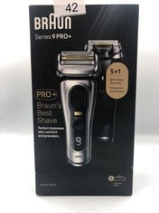 BRAUN SERIES 9 PRO ELECTRIC SHAVER WITH 3+1 HEAD, PROLIFT TRIMMER, CHARGING STAND & TRAVEL CASE, SONIC TECHNOLOGY, 9417S.: LOCATION - A RACK