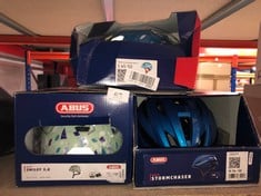 QUANTITY OF ITEMS TO INCLUDE ABUS ROAD STORMCHASER BLUE HELMET SIZE 54-58: LOCATION - A RACK