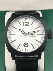 MENS FRANK SCHMIDT WATCH LARGE BLACK CASE- WHITE PILOT DIAL - BLACK LEATHER STRAP 3ATM WATER RESISTANT GIFT BOX INCLUDED SET £290: LOCATION - A RACK