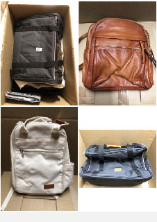 QUANTITY OF BAGS TO INCLUDE BROWN LEATHER BACKPACK : LOCATION - A RACK