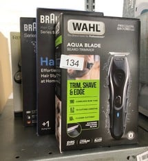 QUANTITY OF HEALTH & BEAUTY ITEMS TO INCLUDE WAHL AQUA BLADE STUBBLE AND BEARD TRIMMER, BEARD SHAPING, RECHARGEABLE, MALE GROOMING SET, FULLY WASHABLE, SUITABLE FOR WET/DRY USE, BEARD CARE, BLACK: LO