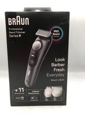 BRAUN BEARD TRIMMER SERIES 9 BT9441, BEARD TRIMMER MEN RECHARGEABLE, TRIMMER WITH BARBER TOOLS AND 180-MIN RUNTIME, HAIR AND BEARD TRIMMERS FOR MEN, BLACK.: LOCATION - A RACK