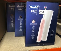 QUANTITY OF HEALTH & BEAUTY ITEMS TO INCLUDE ORAL-B PRO 3 ELECTRIC TOOTHBRUSHES FOR ADULTS, 1 3D WHITE TOOTHBRUSH HEAD & TRAVEL CASE, 3 MODES WITH TEETH WHITENING, 3500, PINK: LOCATION - B RACK