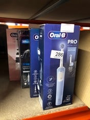 QUANTITY OF HEALTH & BEAUTY ITEMS TO INCLUDE ORAL-B VITALITY PRO ELECTRIC TOOTHBRUSHES ADULTS, 1 HANDLE, 2 TOOTHBRUSH HEADS, 3 BRUSHING MODES INCLUDING SENSITIVE PLUS, BLUE:: LOCATION - B RACK