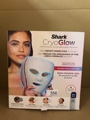 SHARK CRYO GLOW LED FACE MASK WITH UNDER-EYE COOLING, ANTI-AGEING & BLEMISH REPAIR, RED & BLUE LED, INFRARED LIGHT THERAPY, USB-C, REMOTE CONTROL, STORAGE BAG, ADJUSTABLE STRAPS, BLUE FROST FW312UK.: