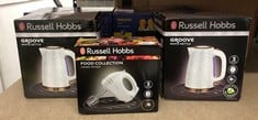 QUANTITY OF KITCHEN & APPLIANCES ITEMS TO INCLUDE RUSSELL HOBBS FOOD COLLECTION ELECTRIC HAND MIXER WITH 6 SPEEDS, EASY RELEASE BUTTON, FINGERTIP SPEED CONTROL, CHROME BEATERS, WRAP AROUND CORD STORA