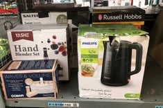 QUANTITY OF KITCHEN & APPLIANCES ITEMS TO INCLUDE RUSSELL HOBBS ILLUMINATING 1.7L ELECTRIC CORDLESS GLASS KETTLE WITH BLACK/BRUSHED STAINLESS STEEL ACCENTS (FAST BOIL 3KW, WASHABLE ANTI-SCALE FILTER,