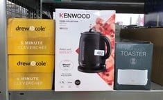 QUANTITY OF KITCHEN & APPLIANCES ITEMS TO INCLUDE KENWOOD DAWN ELECTRIC KETTLE, 360° SWIVEL BASE, WATER LEVEL INDICATOR, CORD STORAGE, BOIL-DRY PROTECTION, REMOVABLE FILTER, CAPACITY 1.7L, ZJ P 09.00